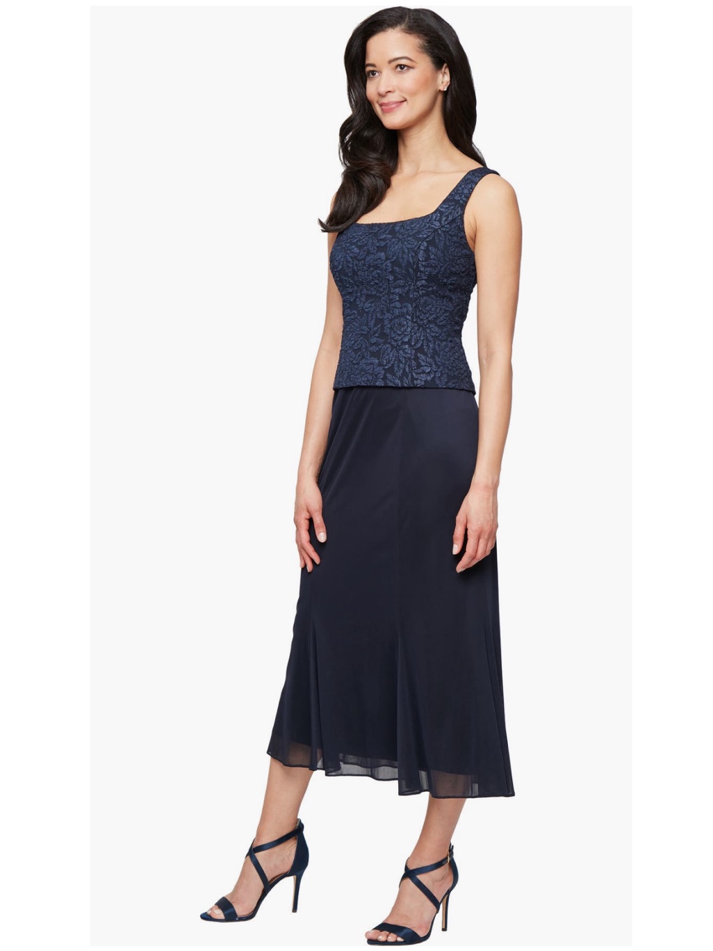 Alex Evenings Jacquard Navy Blue Cocktail Dress New!